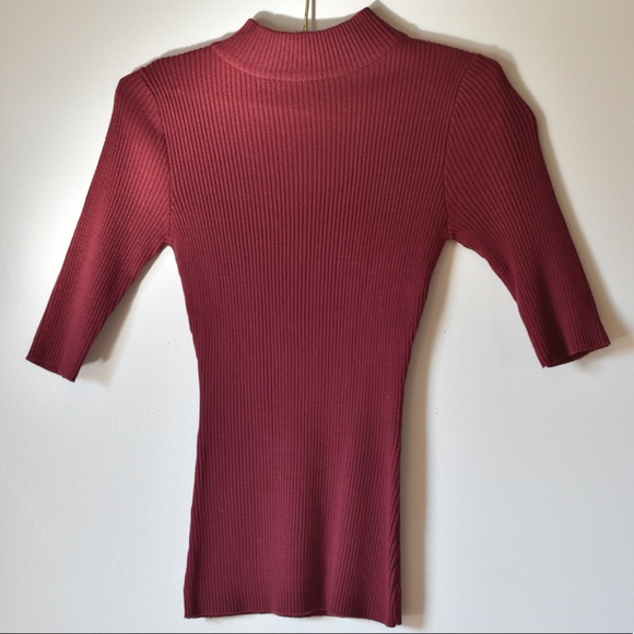 3/4 Sleeve Maroon Turtleneck Sweater Blouse - Picture 1 of 5